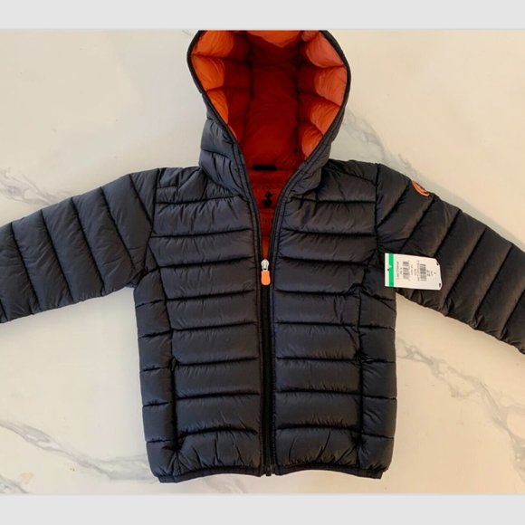 SAVE THE DUCK Boy's Jackson Hooded Puffer Jacket AUTHENTIC Size 4 Dark Grey NWT